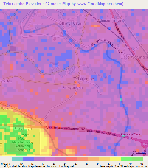 Telukjambe,Indonesia Elevation Map