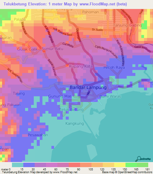 Telukbetung,Indonesia Elevation Map