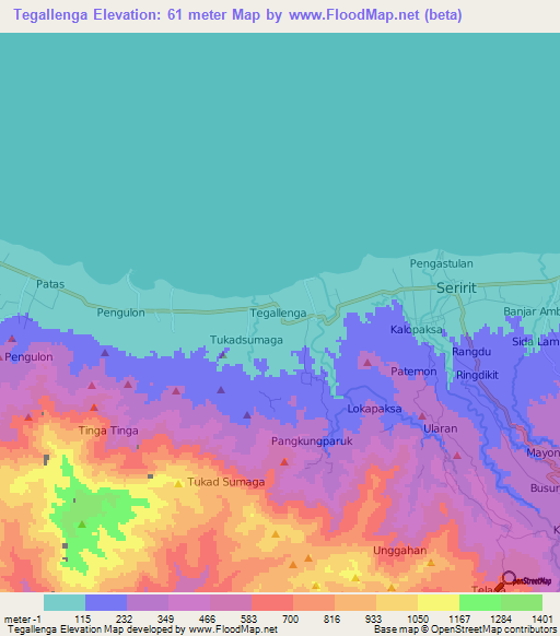 Tegallenga,Indonesia Elevation Map