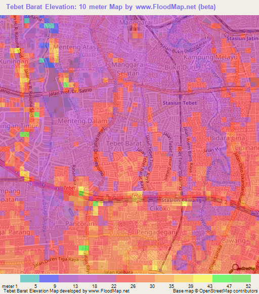 Tebet Barat,Indonesia Elevation Map
