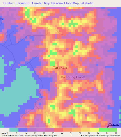 Tarakan,Indonesia Elevation Map
