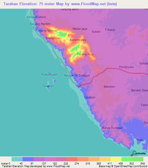 Tarahan,Indonesia Elevation Map