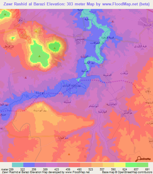 Zawr Rashid al Barazi,Syria Elevation Map