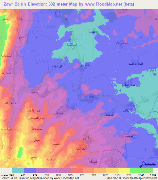Zawr Ba`rin,Syria Elevation Map