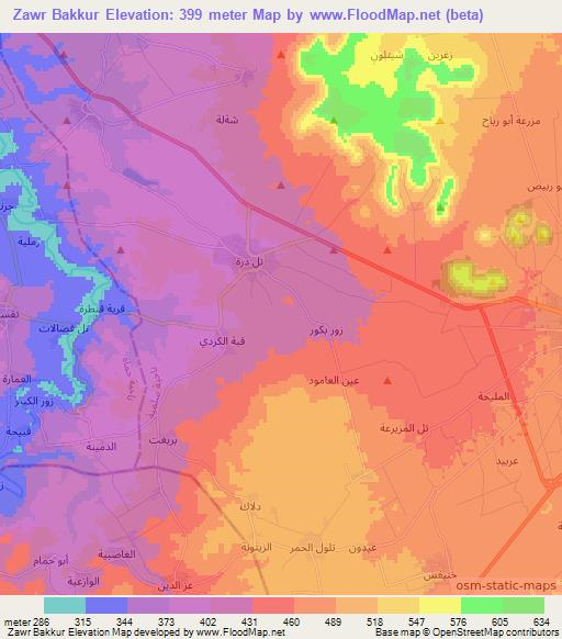Zawr Bakkur,Syria Elevation Map