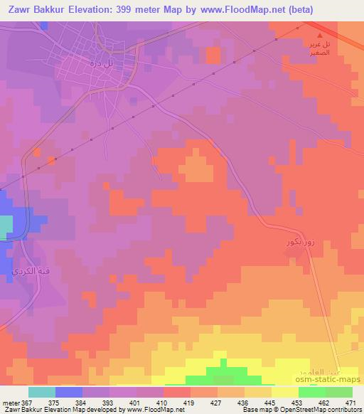 Zawr Bakkur,Syria Elevation Map