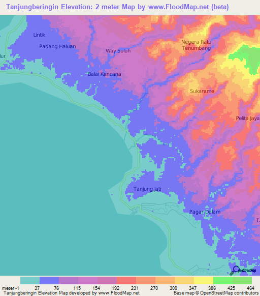 Tanjungberingin,Indonesia Elevation Map