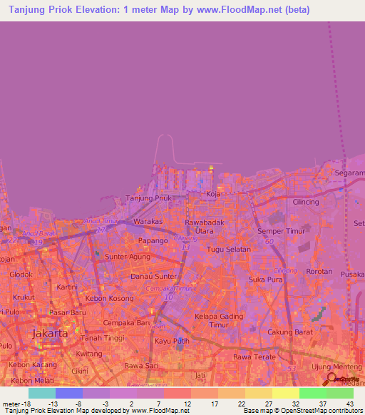 Tanjung Priok,Indonesia Elevation Map
