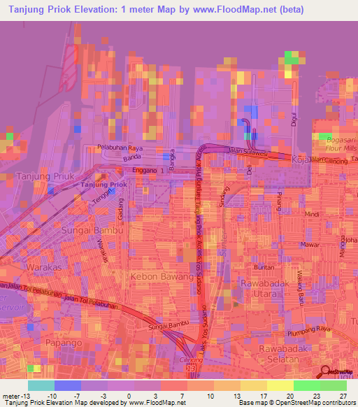 Tanjung Priok,Indonesia Elevation Map