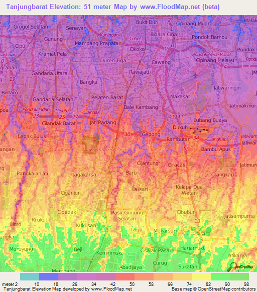 Tanjungbarat,Indonesia Elevation Map