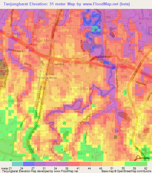 Tanjungbarat,Indonesia Elevation Map