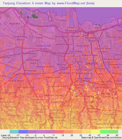 Tanjung,Indonesia Elevation Map