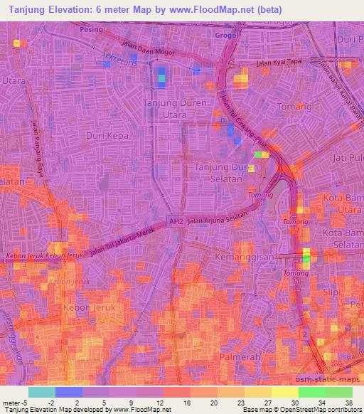 Tanjung,Indonesia Elevation Map