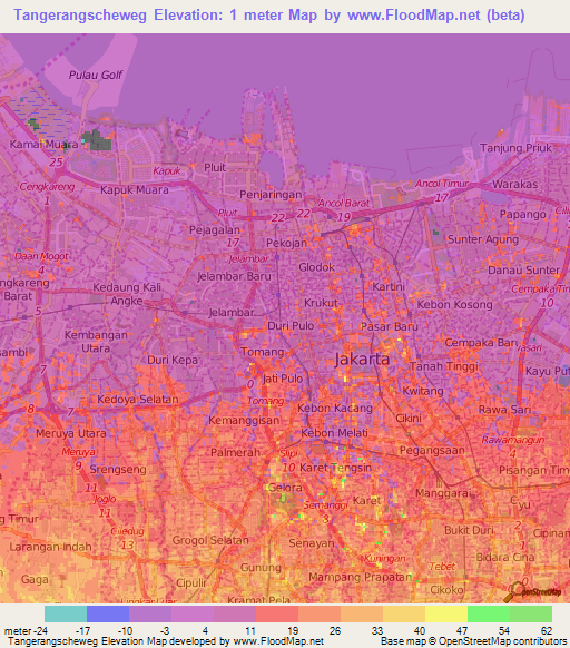 Tangerangscheweg,Indonesia Elevation Map