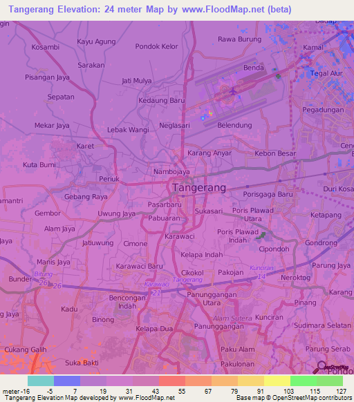 Tangerang,Indonesia Elevation Map