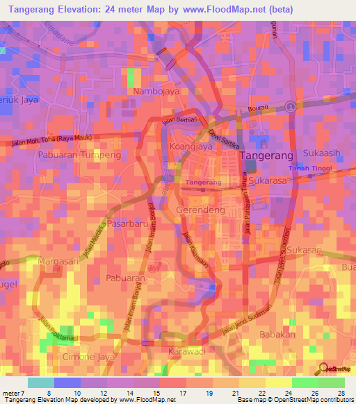 Tangerang,Indonesia Elevation Map