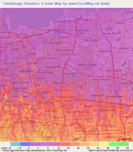 Tanahtinggi,Indonesia Elevation Map