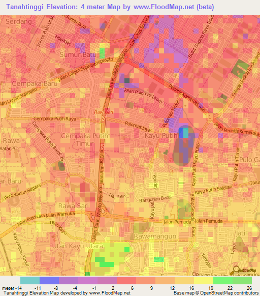 Tanahtinggi,Indonesia Elevation Map
