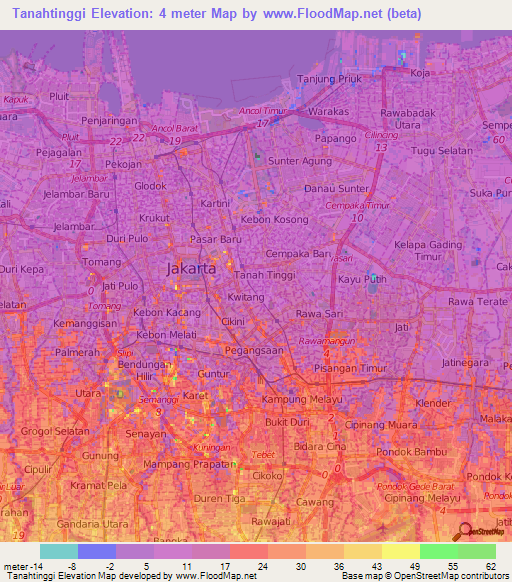 Tanahtinggi,Indonesia Elevation Map