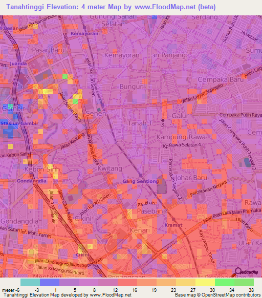 Tanahtinggi,Indonesia Elevation Map