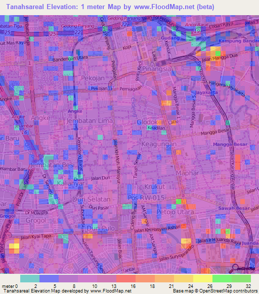 Tanahsareal,Indonesia Elevation Map