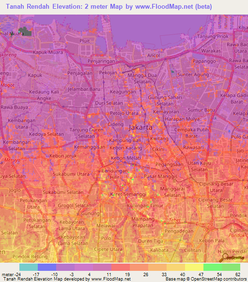 Tanah Rendah,Indonesia Elevation Map
