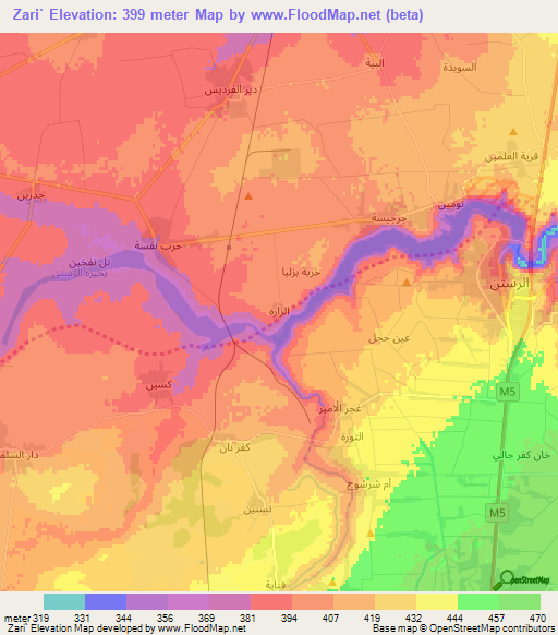 Zari`,Syria Elevation Map