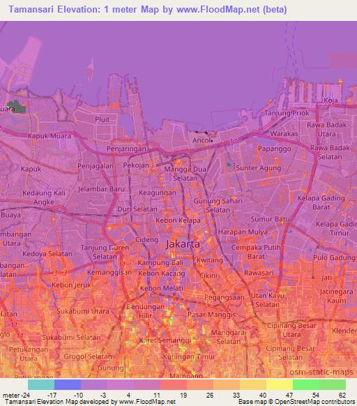 Tamansari,Indonesia Elevation Map