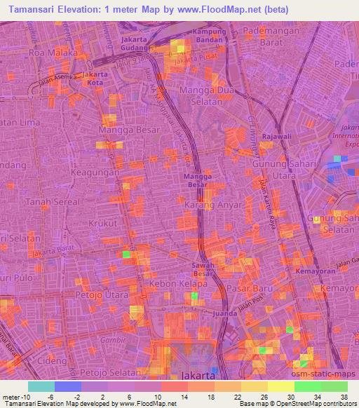Tamansari,Indonesia Elevation Map
