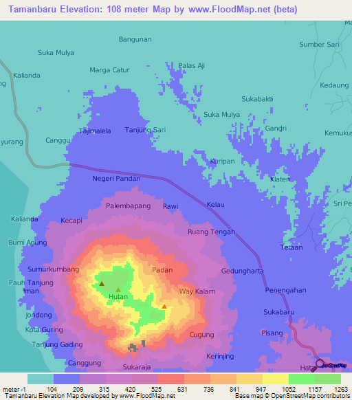 Tamanbaru,Indonesia Elevation Map