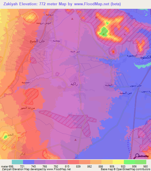 Zakiyah,Syria Elevation Map