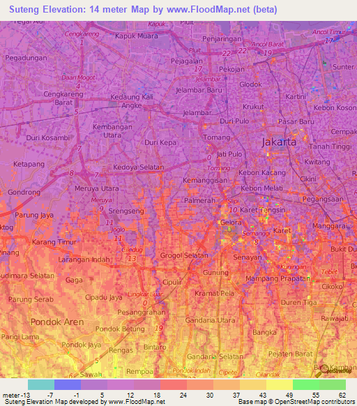 Suteng,Indonesia Elevation Map