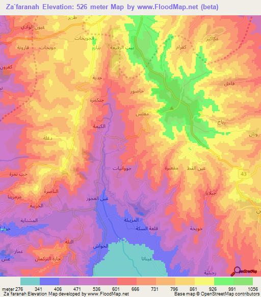 Za`faranah,Syria Elevation Map