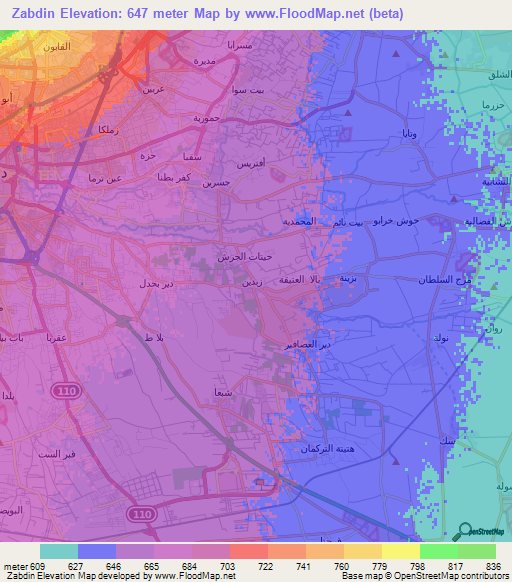 Zabdin,Syria Elevation Map