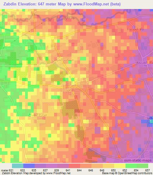 Zabdin,Syria Elevation Map