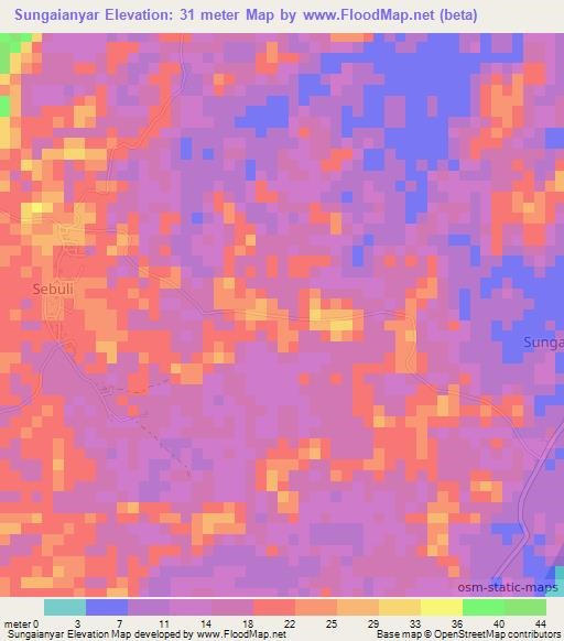 Sungaianyar,Indonesia Elevation Map