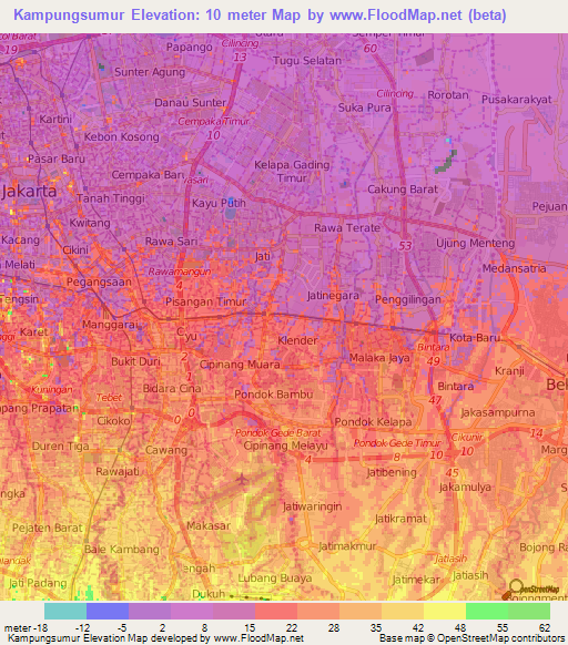 Kampungsumur,Indonesia Elevation Map