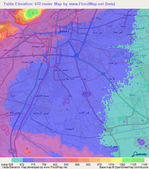 Yalda,Syria Elevation Map