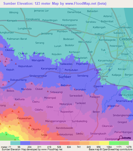 Sumber,Indonesia Elevation Map