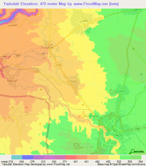 Yadudah,Syria Elevation Map