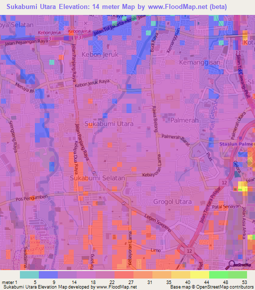 Sukabumi Utara,Indonesia Elevation Map