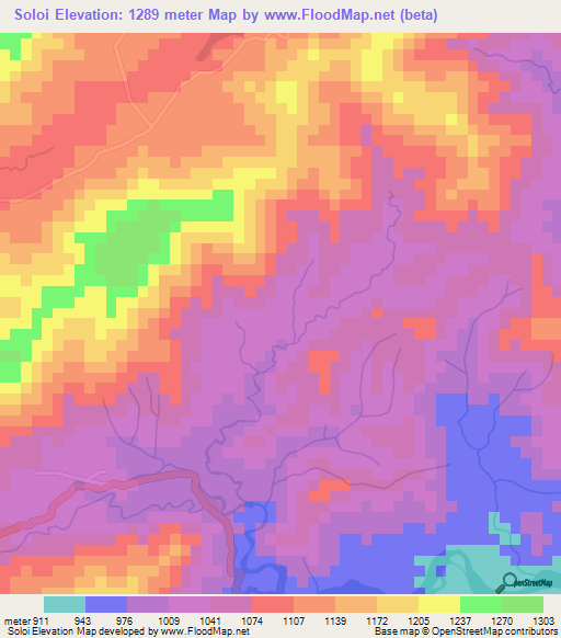 Soloi,East Timor Elevation Map
