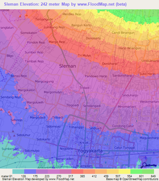 Sleman,Indonesia Elevation Map