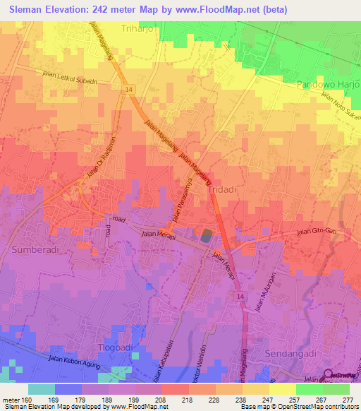 Sleman,Indonesia Elevation Map