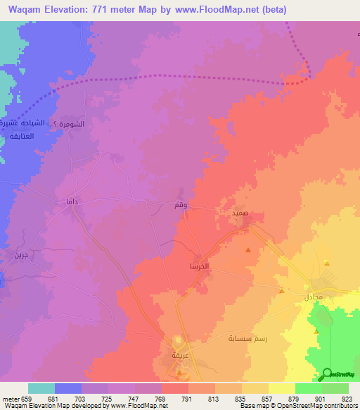 Waqam,Syria Elevation Map