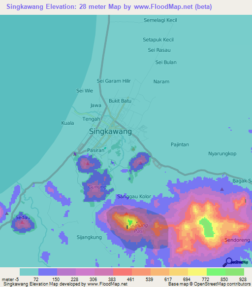 Singkawang,Indonesia Elevation Map