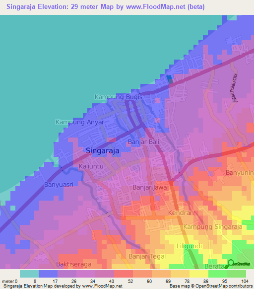 Singaraja,Indonesia Elevation Map