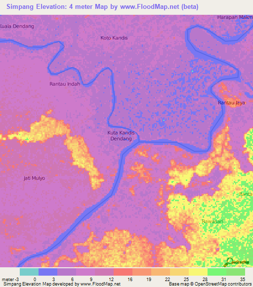 Simpang,Indonesia Elevation Map
