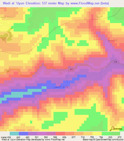 Wadi al `Uyun,Syria Elevation Map