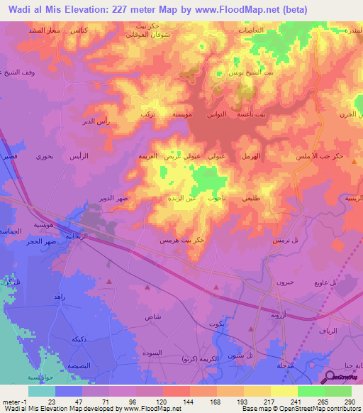 Wadi al Mis,Syria Elevation Map